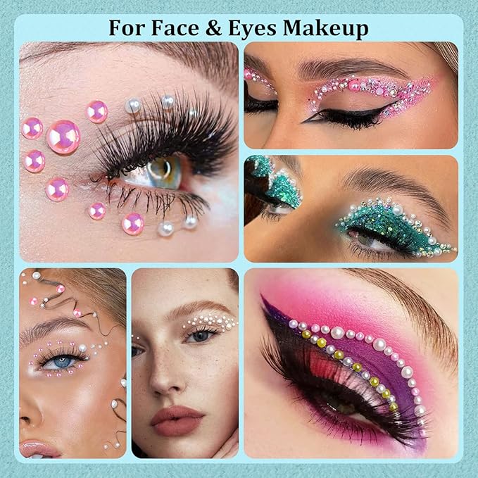 BELLEBOOST 50g Flatback Pearls and Rhinestones Set 1-Pink&White, Mixed Size 3-10mm Resin Rhinestones and Half Pearls for Nail Art and Crafts and Decoration with Tweezer and Pickup Pencil
