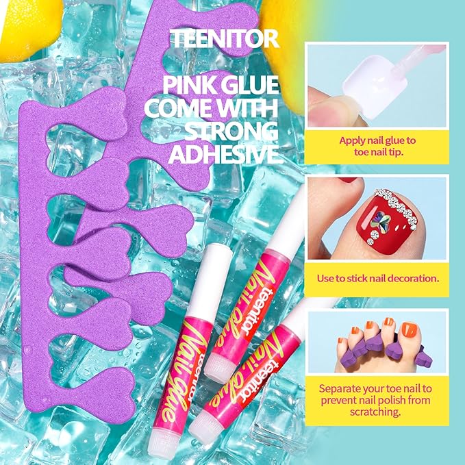 Teenitor White Press on Toenails for Women with Nail Glue, 120pcs White Toe Nail Press ons Acrylic Toenail Kit, Toe Nail Tips Square, Fake Toe Nails Glue on Toe, False Toenails for Missing Toenail