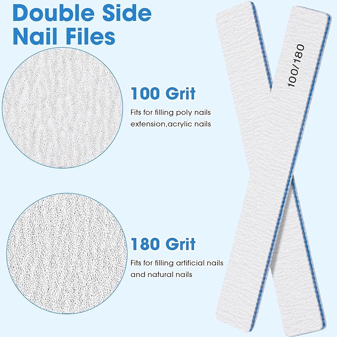 200 Pcs 100/180 Grit Nail Files, Reusable Nail File Double Sided Emery Boards for Acrylic and Gel Nails, Professional Fingernail File Manicure Tools for Filer Salon Pedicure Beauty(Rectangle)