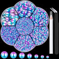 Nail Art Flat Back Half Round Pearl Kits 19, 1 Box of 6000 Pcs Flat-Back Blue Mermaid Pearl with Tweezer and Picker Pencil for Home DIY Nails Body Face Craft and Salon Use
