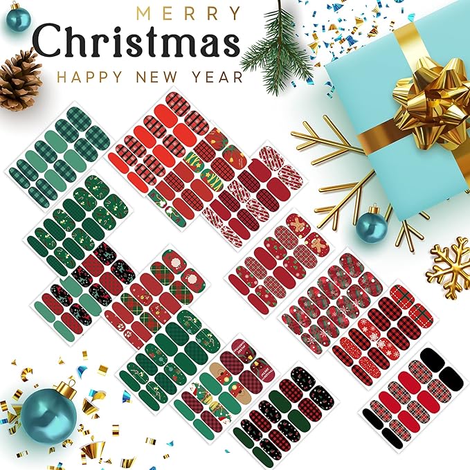 TailaiMei 14 Sheets Christmas Nail Wraps Stickers Nail Polish Strips Self-Adhesive Full Wraps with 2 pcs Nail Files for DIY Nail Art Decals (Celebrate Style)