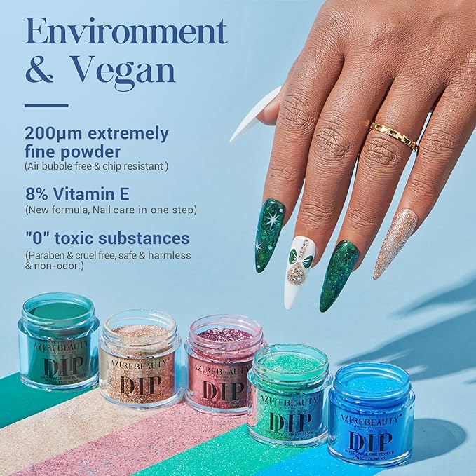 AZUREBEAUTY 31 Pcs Dip Powder Nail Kit Starter 20 Colors Glitter Nude Green Mermaid Serie Dip Powders Liquid Set with Base Top Coat Activator French Nails Art Manicure DIY Salon Christmas Gift