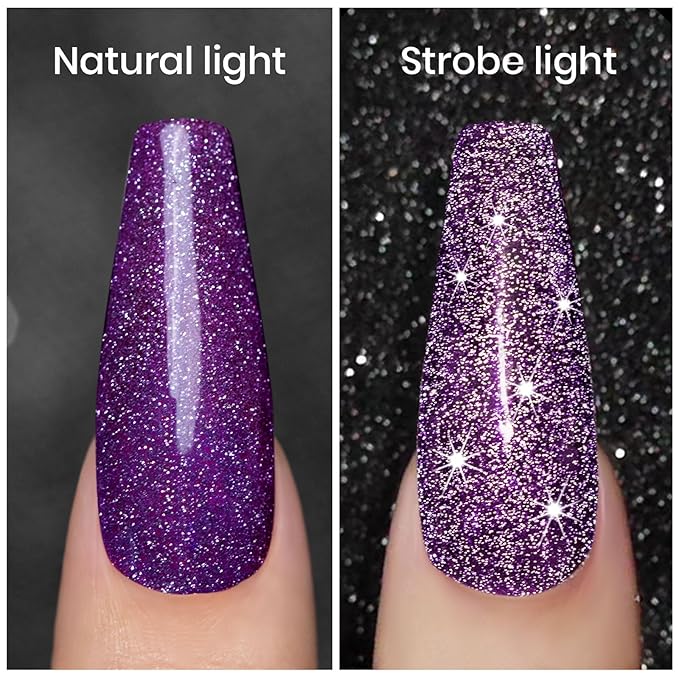 Elegant Purple Glitter Gel Nail Polish, Reflective Diamond Gelpolish, Soak Off U V L E D NailGel Shimmer Shiny Gel Nail Art Manicure Salon DIY at Home RAR89