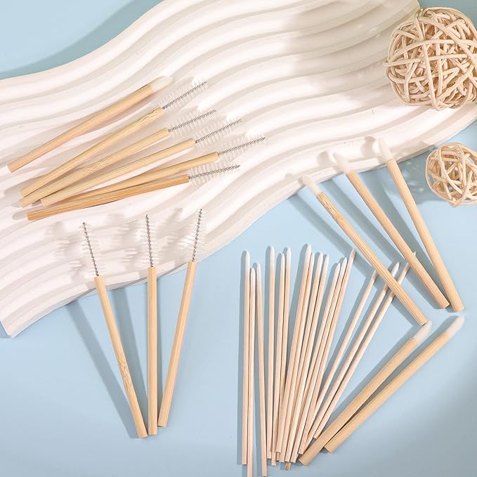 300 Pack Disposable Spoolies Brushes Sets Bamboo Mascara Wand Lip Brushes Cotton Swab for Eyebrow Eyelash Extension Tattoo Lipstick Applicator(White)