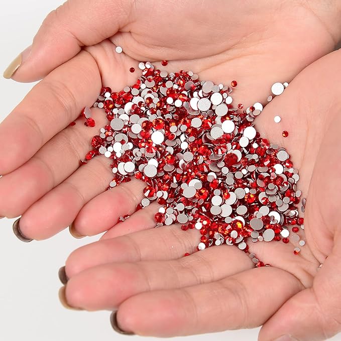 10000 Pieces Rhinestones 6 Sizes Round Crystal Glass Flat Back Rhinestones with 1Tweezers and 1Picking Pen for Nail Art Crafts Clothes Bags DIY (Siam)