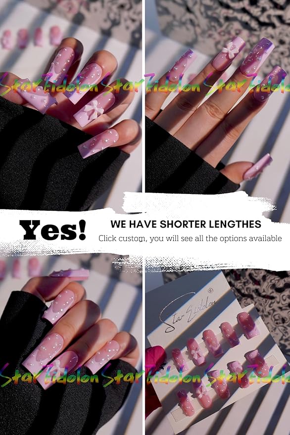 HAND-PAINTED White Press Ons Neon Small Press on Nails Long French Press on Nails Coffin Medium Short Nail art Fake Nail Art Kit with 7g Glue on Nails Handmade Almond Square Nails (TJ-9, Small)