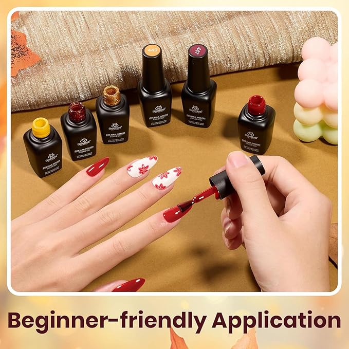 Beetles Gel Nail Polish Set 6 Colors Gel Polish Red Orange Brown Gold Glitter Kit DIY Home Nail Art Manicure Kits UV LED Needed Gifts for Women Golden Blessing