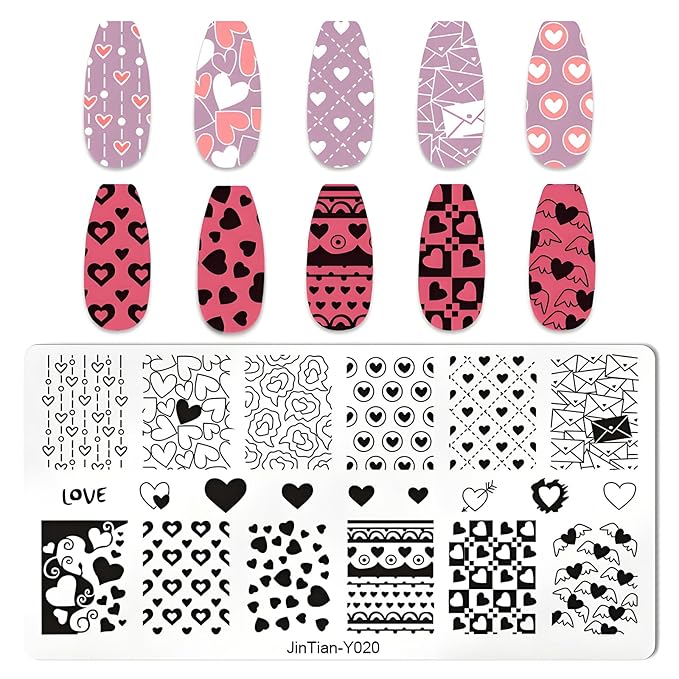 7pc Nail Stamping Plate Kit Butterfly Flower Heart Nails Stamp Plate Animal Nail Art Template Stencil Fingernail Polish Stamps Plates Set Silicone Stamper Scraper French Tips Nails Design Tools