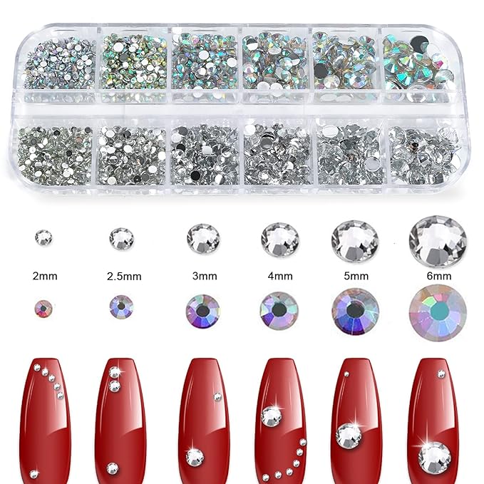 Canvalite 3348PCS Rhinestones Crystal AB Rhinestones for Nail with 5Pcs 3ml B7000 Jewelry Glue and Pick Up Tweezers and Nail Rhinestone Picker, Nail Art Tools,Stocking Stuffers Gifts for Women