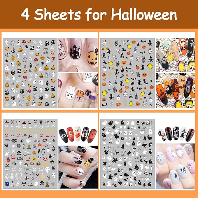 TailaiMei 20 Sheet All Holidays Nail Art Stickers, Mixed Seasons Variety Pack for Halloween Fall Christmas Valentine's Day Nail Decals, Self-Adhesive Design Year Round Assorted Nail Decorations