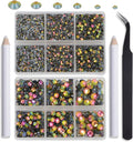 NCB Hotfix Iron on 8000pcs Crystal Rhinestones Round Gem for Crafts Decoration DIY Jewelry Making with a Tweezers and 2 Picking pens (Vitrail Medium, 6Sizes SS4-SS30)