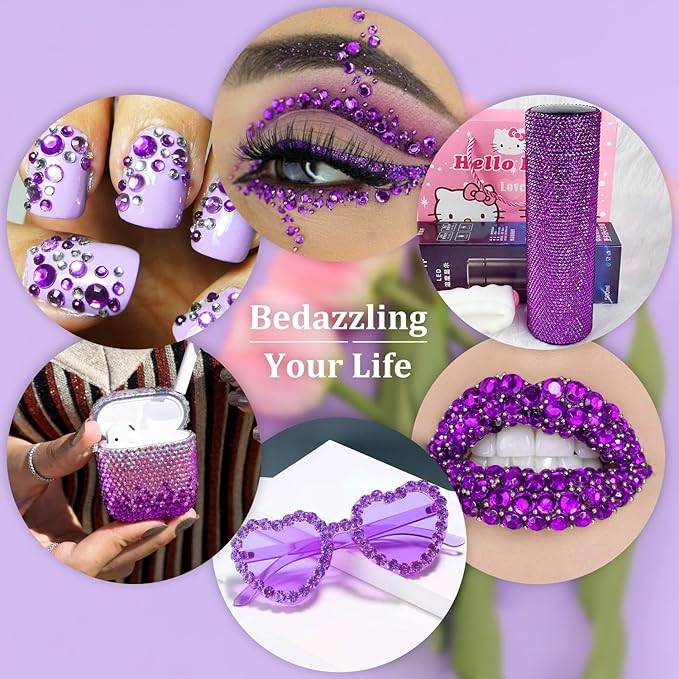 Resin Rhinestones for Crafting, 2 Boxes Dark Violet Flatback Crystals for Bedazzling Crafts DIY Nail Art Deco, Non Hotfix Bulk Gems for Tumbler Shoes Clothing Fabric Face Makeup