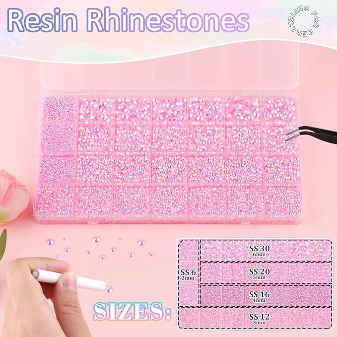 30000Pcs Resin Rhinestones for Bedazzling with 3Pcs B7000 Jewelry Glue, Light Pink AB Flatback Gems Rhinestones for Crafting, Clothing Tumblers Mugs Shoes Fabric Decor Nail Art