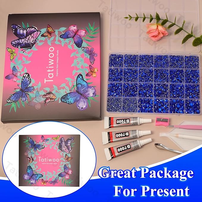 20000Pcs Navy Blue Flatback Jelly Resin Rhinestones for Bedazzling, Mix Sizes Crystal Rhinestones Gems, Blue Gems Bedazzling for Crafting for DIY Face Makeup Crafts Tumblers
