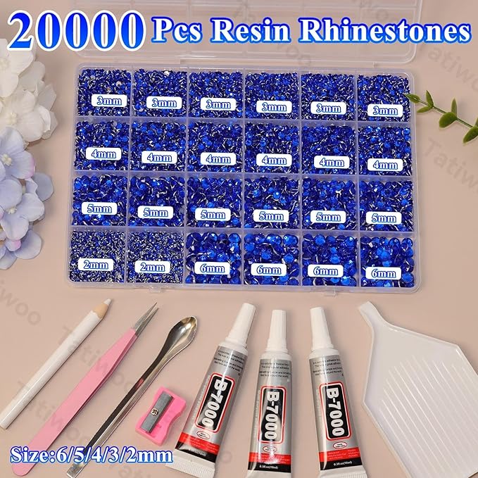 20000Pcs Navy Blue Flatback Jelly Resin Rhinestones for Bedazzling, Mix Sizes Crystal Rhinestones Gems, Blue Gems Bedazzling for Crafting for DIY Face Makeup Crafts Tumblers