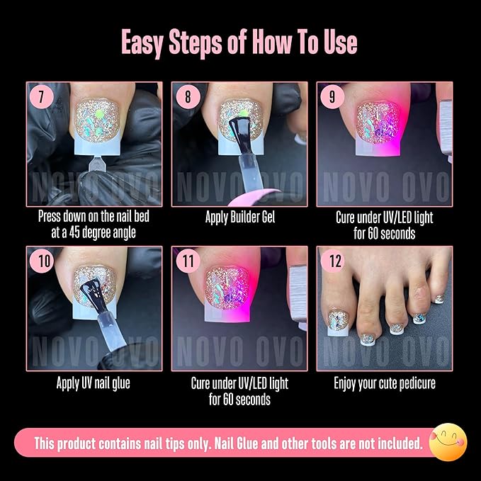NOVO OVO Clear Press on Toenails, Toe Nail Press ons for Women, White French Tip Sharp Square Pre-Designed Soft Gel Thick False Toenail Extension, Full Cover Acrylic for DIY x 15 Sizes 150 pcs
