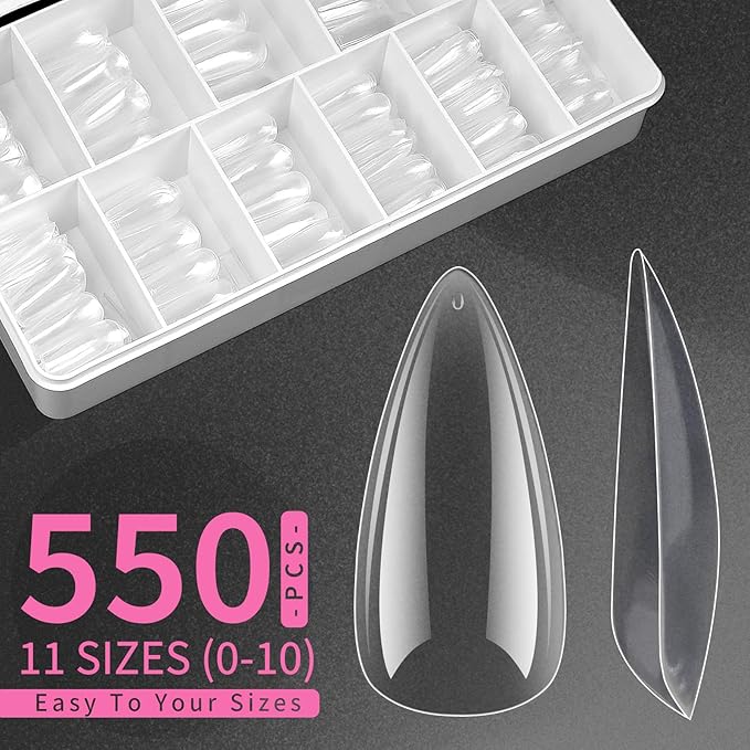 Clara Colors Nail Tips and Glue Gel Kit - 550Pcs Soft Gel Tips Medium Almond Shape