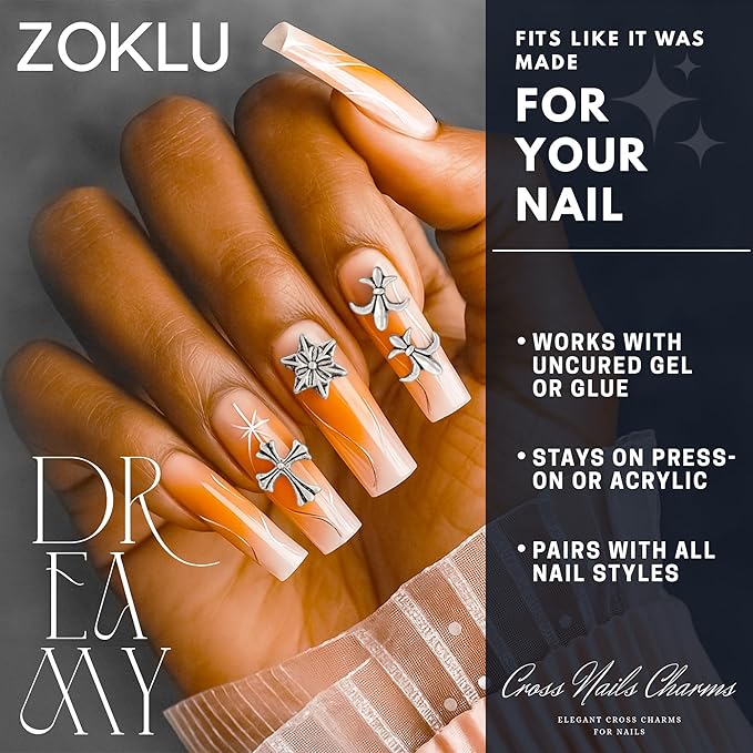 Silver and Gold Cross Nail Charms – 240 Pcs Cross Charms for Nails Crafted from Acrylic & Alloy, Long-Lasting Metallic Shine – Easy-to-Use Nail Decorations for Home, Salon & Holiday Manicure Ideas