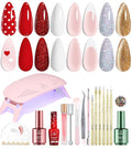 Beetles 27Pcs Gel Nail Polish Kit with U V Light -6 Colors Valentine Gel Nail Polish Set Red Jelly Cat Eye Glitter Gold Merry Glitz Set Soak Off Home Salon DIY Manicure Set Gifts for Women Teen Girls