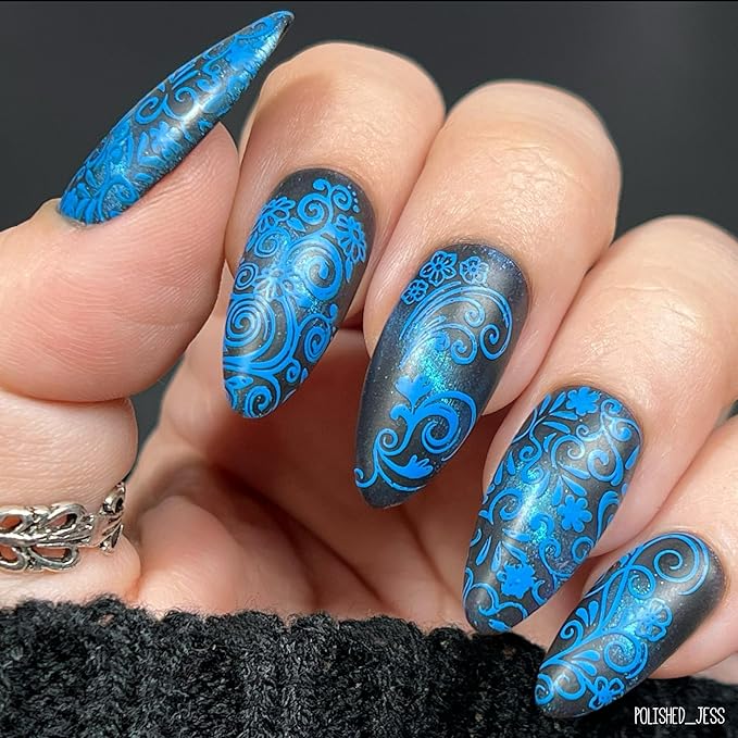 Maniology Floral Swirls Nail Stamping Plate | Swirling Flower Designs for Elegant DIY Manicures – Reusable Rectangular Stainless Steel Nail Art Template