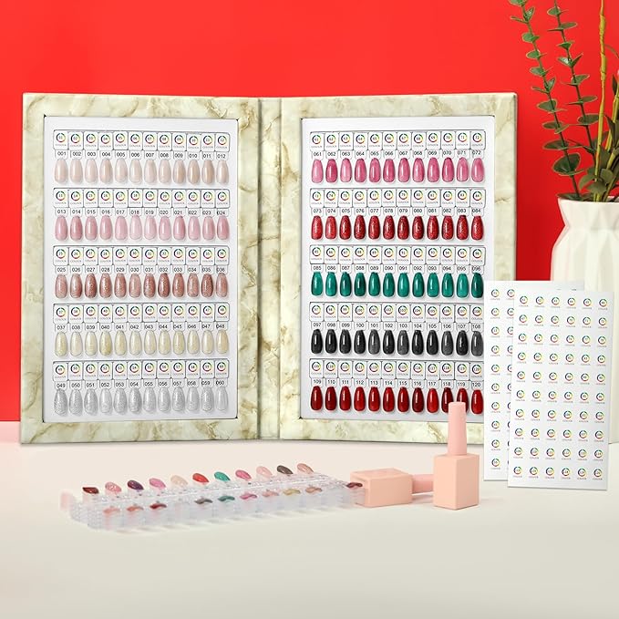 Magnetic Nail Swatch Book,120 Nail Color Display Book with 120 Magnetic Tips,Professional Nail Salon Color Display Book for Easy Preview & Storage