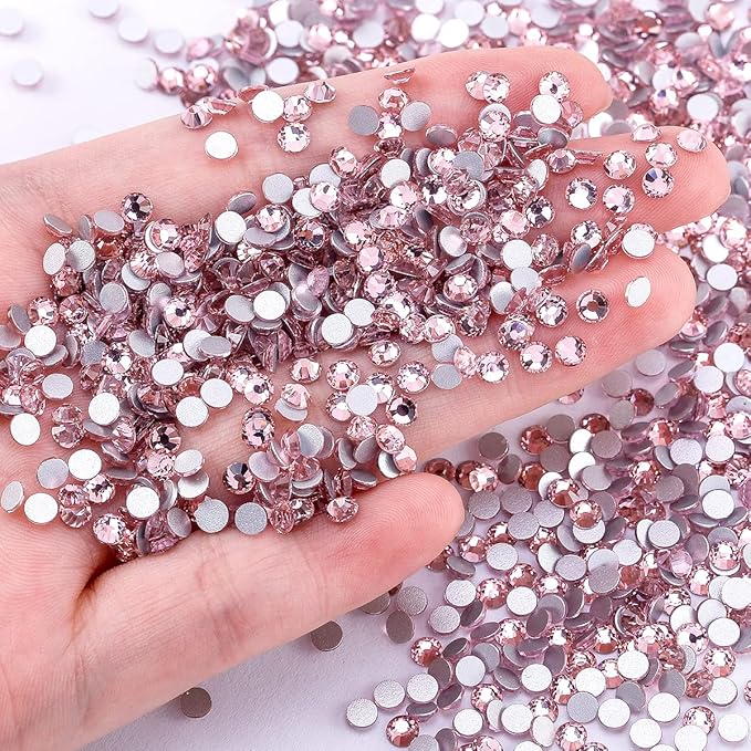 Novani Crystal Rhinestones, Flatback Loose Gemstones 1440pcs Glass Rhinestones for Clothes Shoes Crafts Makeup Nail Art and DIY Decorations(SS8, Pink)