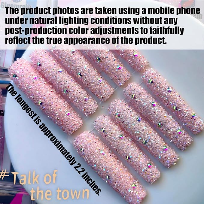 Xxl Press on Nails Extra Long Square Handmade Press-on Nails with Design Full Rhinestone Press Ons for women 10pcs M Size Pattern 1110