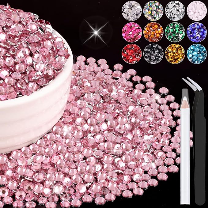 6000PCS 4mm Resin Rhinestones Bulk for Crafting (Dark Pink), Flatback Bedazzling Crystals for Crafts DIY Nail Decoration, Gems Charms for Tumbler Shoes Clothing Fabric with Pickup Pen and Tweezers