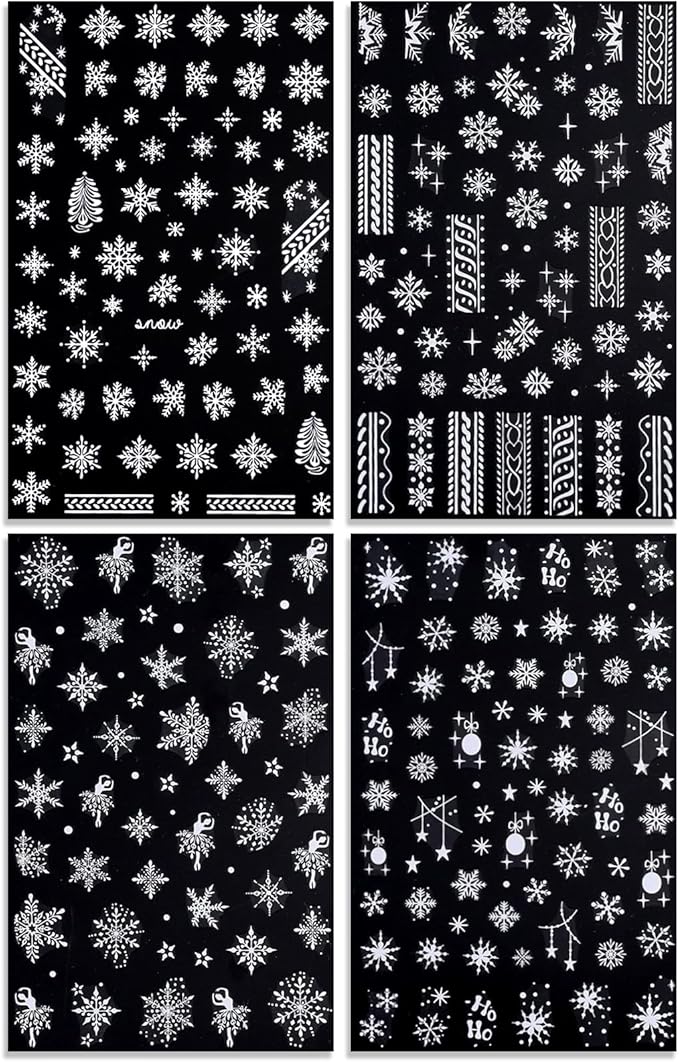 Large Snowflake Nail Stickers, Christmas Snow Self-Adhesive Nail Art Decals for Women Girls DIY Winter Sweater Pattern Knitted Manicure (4 Sheets)