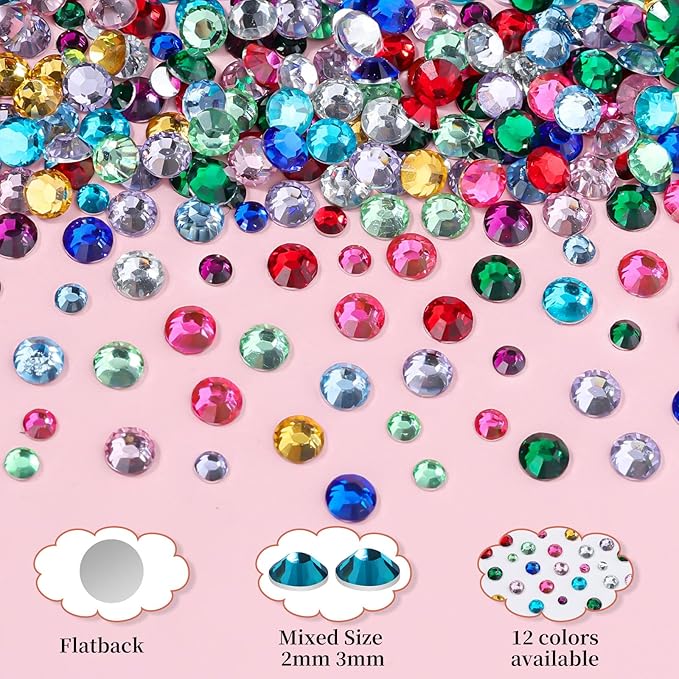 5000Pcs Resin Rhinestones for Nail Art, Small Colorful Rhinestone 2/3mm Bedazzling Flatback Crystals Nail Gems Nail Rhinestones with Pickup Tools for Manicure Decor Crafts DIY