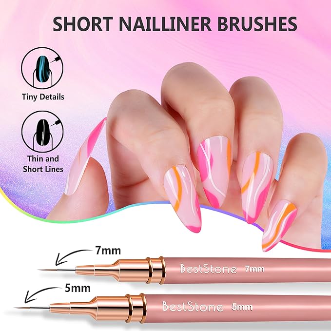 Nail Art Liner Brushes, 5Pcs Professional Gel Polish Painting Art Design Pen Set for Long Lines, Thin Details, Fine Drawing Sizes 5/7/9/11/20mm Nail Art Design Gift for Women(Champagne Gold)