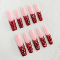 10Pcs Luxury Rhinestone French Tip Fake Nails Handmade Square Press on Nails Extra Long False Nails with Designs Pink Sparkly Full Cover Reusable Acrylic Nails Press ons for Women DIY (Size M)