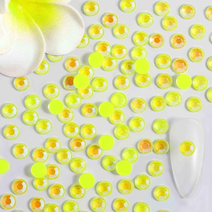 Beadsland 1440pcs Flat Back Crystal Rhinestones Round Gems for Nail Art and Craft Glue Fix, Luminous Yellow, SS6, 1.9-2.1mm
