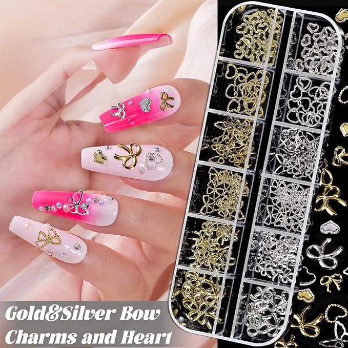 Nail Charms and Gems, Nail Art Kit with 30 Sheets Flower Nail Stickers, 6 Boxes 3D Nail Charms Colorful Clear Flatback Rhinestones Pearls, Diamonds,Picker Tools,Beads Pearls for Nails Art