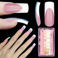 NOVO OVO Halloween Medium Slightly Curved White French Tip Nail Tips BERRY PINK Full Cover for Press on Acrylic, Extra Thick Soft Gel False Nails, Need Builder Gel Top Coat for DIY x 15 Sizes 240 pcs