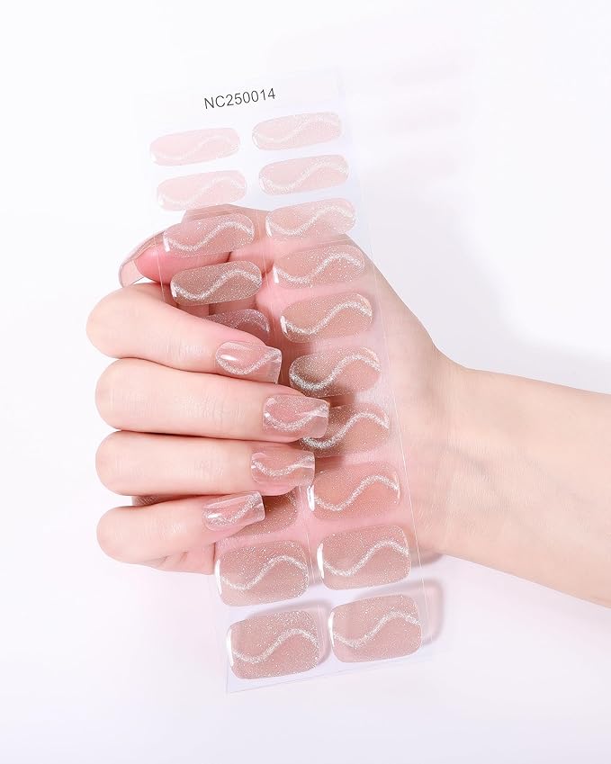 Cat Eye-Inspired 20pcs Semi Cured Gel Nail Strips - Salon-Grade DIY Wraps with Glaze Texture, Easy Application, UV Light Required for Stylish Nails