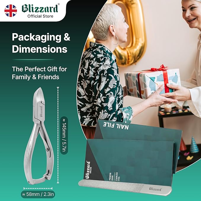 Nail Clippers for Men with Thick or Ingrown Toenails – Blizzard Podiatrist Toenail Clipper Set German Forged – 5.5 inch Heavy Duty Nail Cutter – Concave Head Chequered Handles - Hospital Grade
