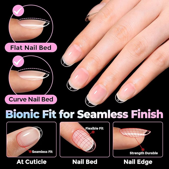 UNA GELLA Oval Gel Nail Tips Short 15 Sizes 300PCS Pre-Etched Clear Acrylic Nail Tips Easy DIY Salon Oval Almond Press On Nails Snug Fit Full False Fake Tips Extensions Long-Lasting Hold