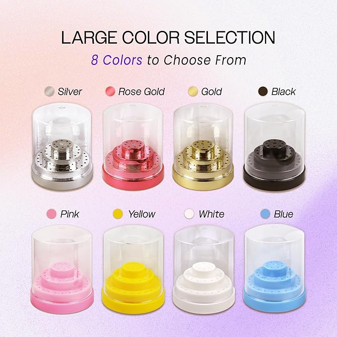 PANA Round Cake Tier Nail Drill Bit Holder Display Organizer Case - Dustproof Carbide Bit Storage Container Box For Manicure Tools Nail Salon - 48 Holes Yellow (Drill Bits Not Included)