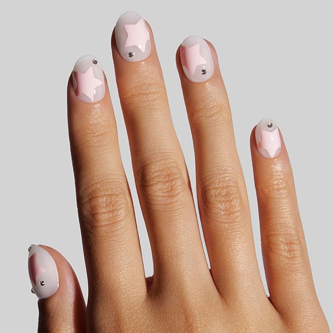 Nail Art Press-Ons | Star Candy, Extra Short Oval Nails, Reusable, Salon Quality Fall Nails | 16 sizes - 32 Nails Kit with Super-hold Nail Glue and Sticky Tabs