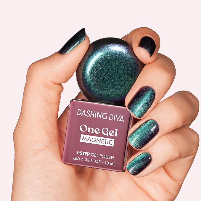 Dashing Diva One Gel Magnetic Starter Kit - Rogue - 3-in-1 Base Coat, Teal Nail Color & Top Coat - Magnetic Polish - 9-Piece Manicure Set with LED Gel Lamp