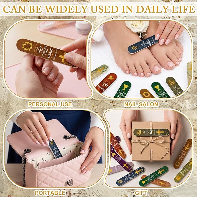 50 Pcs Christian Gifts for Women Bulk Bible Verses Nail File Bulk Cross Christian Gift for Church Inspirational Religious Emery Board Nail Files Gifts for Employee Teacher Staff Coworker Women