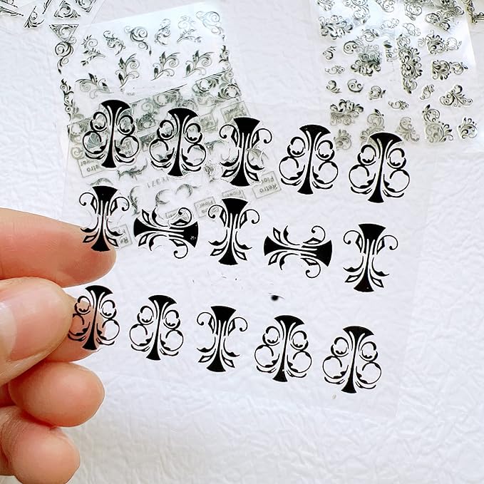 NAIL ANGEL 24Sheets Nail Art Adhesive Sticker Sheets Different Black Color Luxury Shapes Sticker Nail Art Deco 10304 (10305)