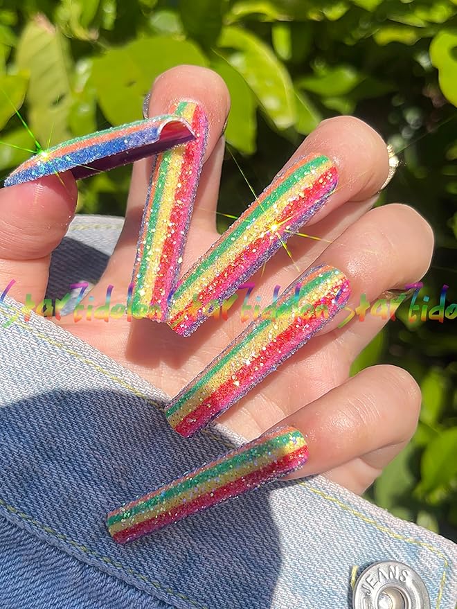 HAND-PAINTED White Press Ons Neon Small Press on Nails Long French Press on Nails Coffin Medium Short Nail art Fake Nail Art Kit with 7g Glue on Nails Handmade Almond Square Nails (Medium, J8)