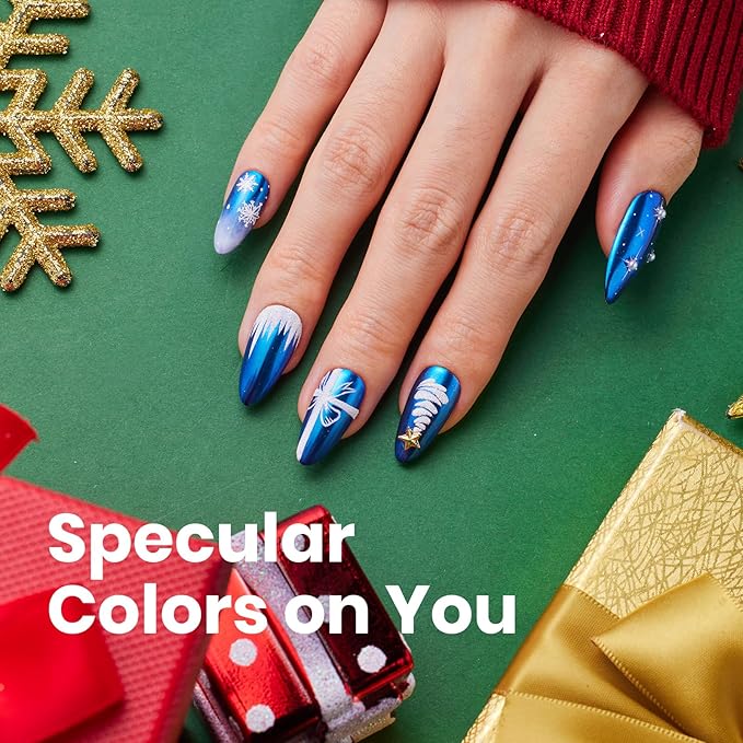 Beetles Chrome Nail Powder 8 Colors Mirror Effect Gold Silver Holographic Aurora Iridescent Pearl Manicure Nail Art Decoration Glitter Crome Nail Powder for Nails 1g/Jar Gift for Women