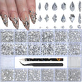 Nail Charms and Gems - 5000 Pcs, 20 Types, 20 Sizes, with Kit, Nail Rhinestones, Faux Pearls, Beads, for Nail Art (Clear)