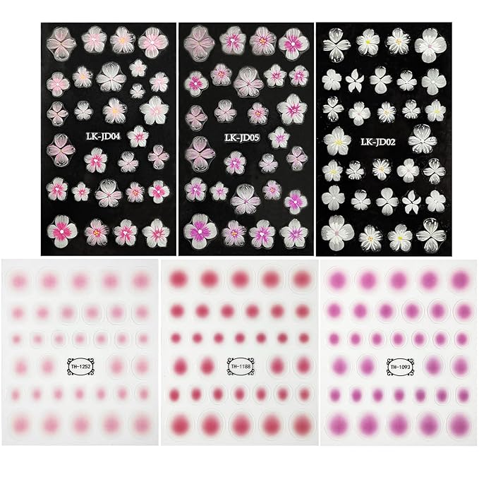 Blush Flower Nail Art Stickers Decals 5D Embossed Nail Decals Spring Summer Frangipani Nails Art Design Self-Adhesive Accessories 3D Flower Nails Stickers for Women Decoration