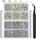 NCB Hotfix Iron on 8000pcs Crystal Rhinestones Round Gem for Crafts Decoration DIY Jewelry Making with a Tweezers and 2 Picking pens (Crystal AB, 6Sizes SS4-SS30)