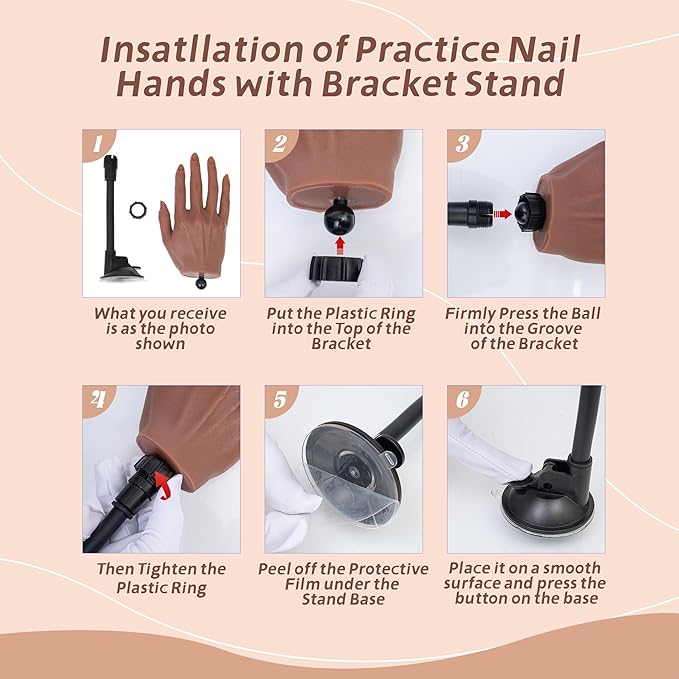 Veikmv Practice Hand for Acrylic Nails,Realistic Silicone Mannequin with Flexible Adjustable Fingers for Acrylic Nails,Gel Polish Training,Professional Nail Art Beginner Kit