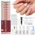 Beetles Press On Nails, French Tip Press On Nails Short Almond Kit with 224Pcs Nail Tips Nail Glue Builder Gel Top Coat Mini UV Light All-in-One DIY Wedding Nail Designs Gift for Women